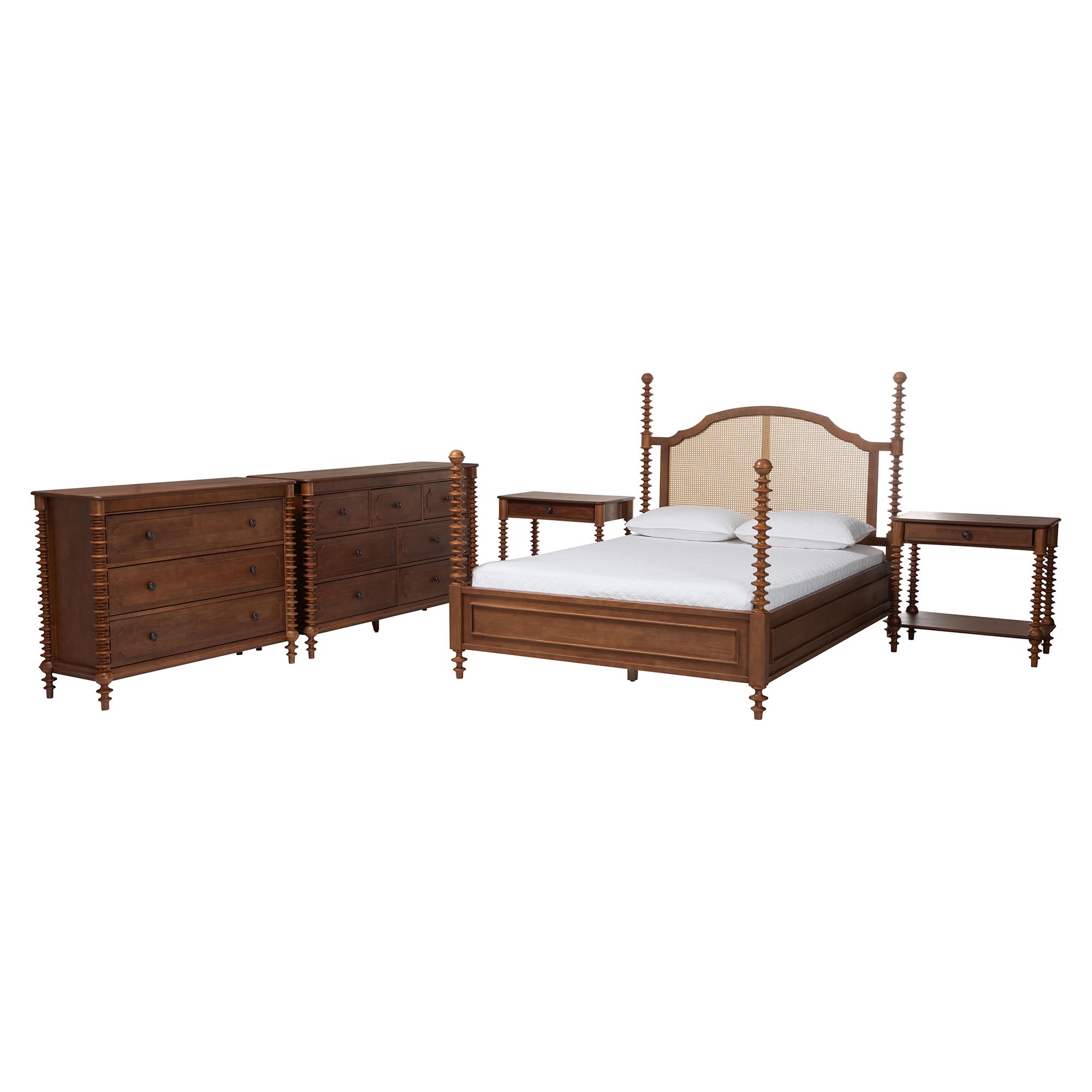 Baxton Studio Neviah 5-Piece Bedroom Set with 1-Drawer Nightstands, King, Walnut Brown